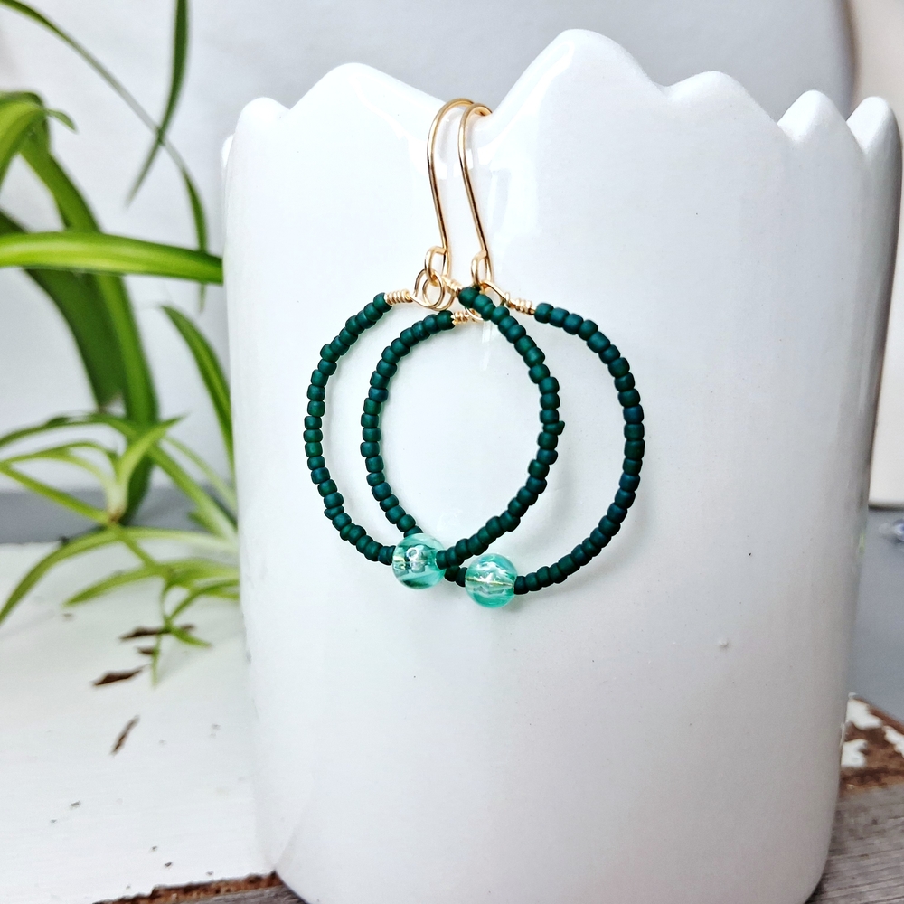 BOGO EARRINGS Chic Teal Beaded Hoop Earrings